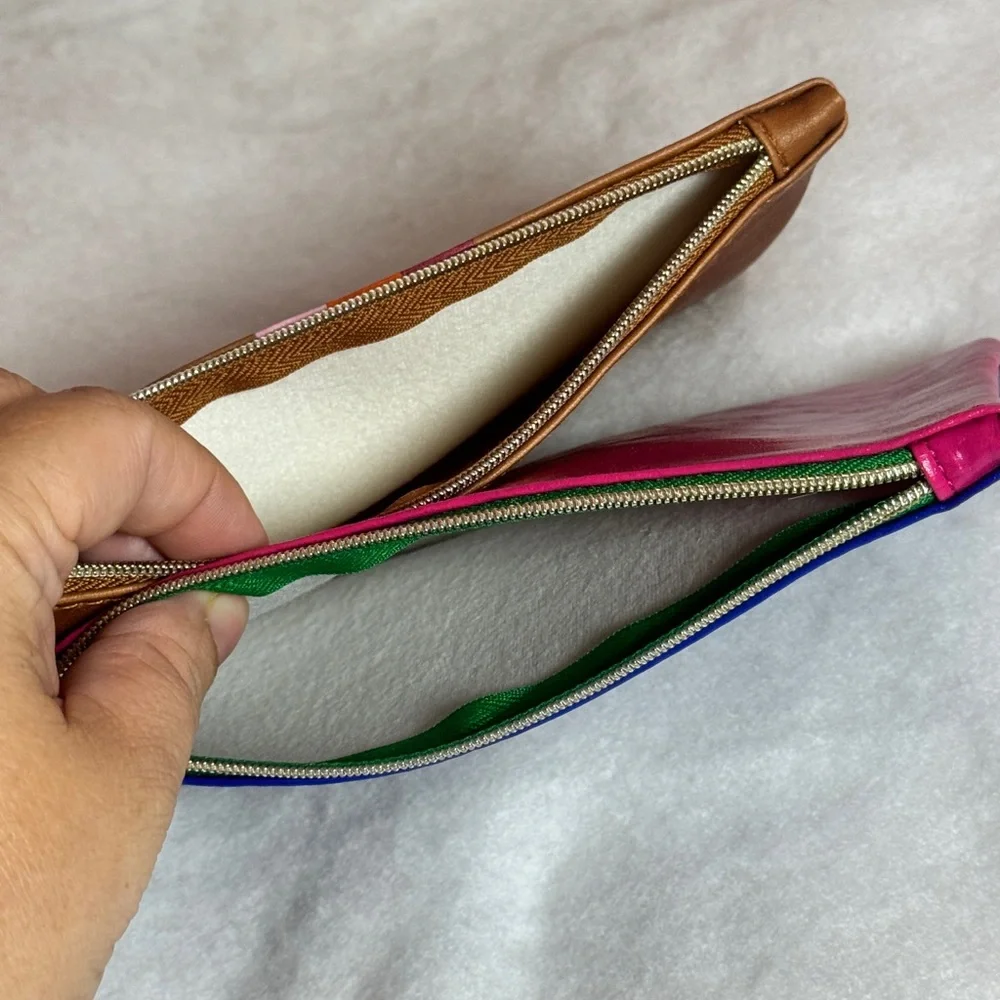 2pc Ipsy‎ Zipper Pouch Makeup Bags -Pink/Blue & Tan with Stripes.